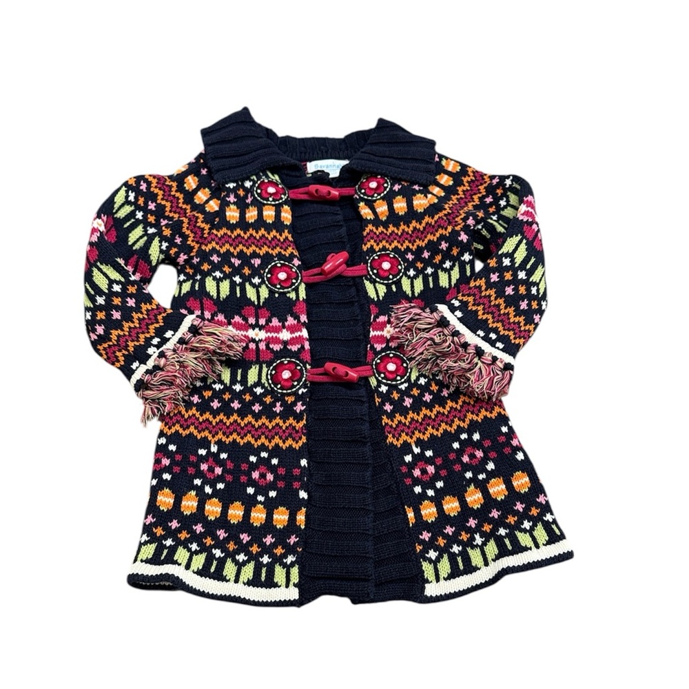 SAVANNAH Cardigan Sweater, Fringe, Collar, Embroidered Size 18 months EUC